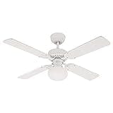 Westinghouse Ceiling Fans 72185 Vegas 105 cm White Indoor Ceiling Fan, Light Kit with Opal Frosted Glass