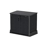 Duramax Cedargrain StoreAway 850L Plastic Garden Storage Shed - Outdoor, Wheelie bin box, Durable Construction, Ideal for Tools, BBQs & 2x 120L Garbage Bins, 130x74x110 cm, Dark Grey