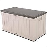 Lifetime 60186 Heavy-Duty Outdoor Storage Deck Box 439.11 L Outdoor Storage Box, Desert Sand Wood Look, 127.9 x 64 x 67.2 cm