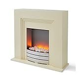 Warmlite WL45011 2000W York Fireplace Suite with Realistic LED Flame Effect and Adjustable Thermostat, Ivory with Chrome Accents