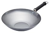 KitchenCraft World of Flavours Uncoated Wok for Induction Hob, Chinese Style, 30 cm, Black