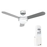 MiniSun 42" / 107cm Metal Grey Modern Ceiling Fan with Frosted Opal Glass Light Shade and 3 x Silver Blades - with Remote Control