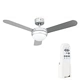 MiniSun 42" / 107cm Metal Grey Modern Ceiling Fan with Frosted Opal Glass Light Shade and 3 x Silver Blades - with Remote Control