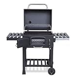 CosmoGrill Outdoor XL Smoker Barbecue Charcoal Portable BBQ with Lid Cover, Adjustable Grill and Built-in Temperature Gauge, for Home Garden Party Cooking