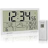 Bresser Weather Station Wall Clock MyTime Jumbo LCD with outdoor sensor, white