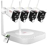 Tonton Wireless CCTV Camera System, 10CH 5MP NVR with (4) 3MP Floodlight Security Cameras, PIR Motion Detection, Full Color Night Vision, 1TB HDD Included, Floodlight & 2-Way Audio