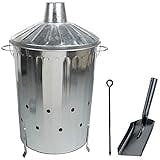 Large 90 Litre Incinerator Burning Fire Bin Rubbish Paper Leaves Burner with Poker and Shovel