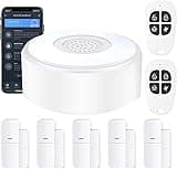 AGSHome Smart Alarm, Home Security Alarm System, 8-piece Kit, Wireless, Smartphone Alert, No Contract, Featuring 1 Alarm Siren, 5 Door Window Sensors, 2 Remote Key Fobs, Working with Alexa