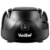 VonShef Electric Knife Sharpener – Scissor Sharpener with Screwdriver Groove, 60W, 2 Grinding Wheels, Auto-Retractable Cord & Non-Slip Feet – Black