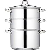 KitchenCraft KCCVSTEAM20 3 Tier Food Steamer Pan/Stock Pot in Gift Box, Induction Safe, Stainless Steel, 20 cm, Silver