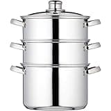 KitchenCraft KCCVSTEAM20 3 Tier Food Steamer Pan/Stock Pot in Gift Box, Induction Safe, Stainless Steel, 20 cm, Silver