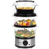 Salter 3-Tier Food Steamer - 7.5L Stainless Steel Multi-Cooker for Meat, Dumpling & Vegetable, Energy Efficient, 60 Minute Timer, 3 Removable Cooking Bowls & Rice Bowl, Compact Storage, 500W