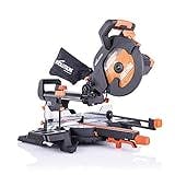 Evolution Power Tools R255SMS+ Compound Saw with Multi-Material Cutting, 45° Bevel, 50° Mitre, 300 mm Slide, 2000 W, 255 mm, 220-240 V, (3-Years Warranty)