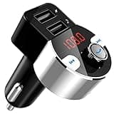 FirstE FM Transmitter Bluetooth 4.2 Car Radio Audio Adapter, FM Modulator Car MP3 Player Handsfree Car Kit Support 5V 3.1A Dual USB Ports/Voltage Detection, Play USB Disk/SD Card(64G) (Silver)