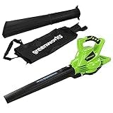 Greenworks GD40BV Cordless Leaf Blow Vac with Brushless Motor, 280km/h, 9.63m³/min, 45L Mulching Bag WITHOUT 40V Battery & Charger, 3 Year Guarantee