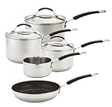 Meyer Stainless Steel Pan Set of 5 - Induction Hob Suitable Pots and Pans Set with Toughened Glass Lids & Soft Grip Heat Resistant Handles, Silver Cookware Set with 10 Year Guarantee