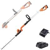 Yard Force 20V Cordless Pole Hedge Trimmer - extendable, with Adjustable Head, 41cm Cutting Length, Lithium-ion battery & charger LH C41A