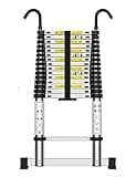 Teenza 6.2M Telescopic Ladder, Extension Ladder with Hooks and Stabilizer, Portable Loft Ladders Aluminium, Max Load 150kg/330lb