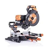 Evolution Power Tools R255SMS-DB+ Double Bevel Sliding Mitre Saw, Multi-Material Cuts Metal, Wood, Plastic & More - with Plus Pack includes Clamps, Dust Bag & Blades, 255mm (230V)