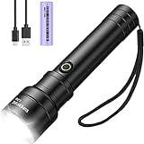 SuperFire C20 LED Torch Rechargeable, 3600 Lumens Super Bright Flashlight, 5 Lighting Modes with 4800 mAh Rechargeable Battery, IP46 Waterproof Led Torch for Power Cuts, Camping Etc