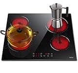 Hobsir hob Ceramic Hob 60 cm Electric Hob 4 Zone with Touch Control 6000W 9 Power Levels Safety Lock Auto switch off safety Residual heat indicator Hard Wire, No Plug Included