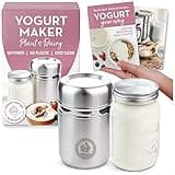 Stainless Steel Yoghurt Maker with 1 Quart Glass Jar and Complete Recipe Book to Make 12+ Easy Homemade Dairy Free and Milk Yogurts