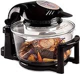 Andrew James 12-17 Litre Black 1400W Digital Halogen Oven Cooker With Hinged Lid | Full Accessories Pack Including Skewers | Spare Bulb | Extender Ring to Increase Capacity to 17L (Black)