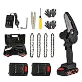 4 Inch 24V Rechargeable Mini Chainsaw Set with Spare Chains Batteries Gloves, Cordless Chain Saw, Portable Handheld Electric Chainsaw for Wood Cutting, Tree Pruning and Garden (Black)