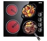 Karinear Ceramic Hob, Built-in 4 Burners Electric Hob 60cm Ceramic Cooker with Electronic Knob Controls, Residual Heat Indicator, 6000W, Hard Wired, No Plug Included