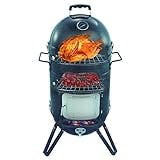 Callow Retail Charcoal Smoker BBQ Grill - Black | Premium & Portable 3 in 1 Outdoor Steel & Carbon Garden Barbecue & Griller | BBQ Smoker Rack, Cooking Grate, Hanging Rack, Hooks, Thermometer & Cover