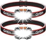 Gritin LED Head Torch, [2 Pack] COB Headlamp Super Bright Headlight, Adjustable with 3 Modes, Lightweight for Running, Camping, Fishing