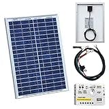 20W 12V Photonic Universe solar power kit with 5A charge controller and battery cables for a motorhome, caravan, camper, boat or any 12V system (20 watt)